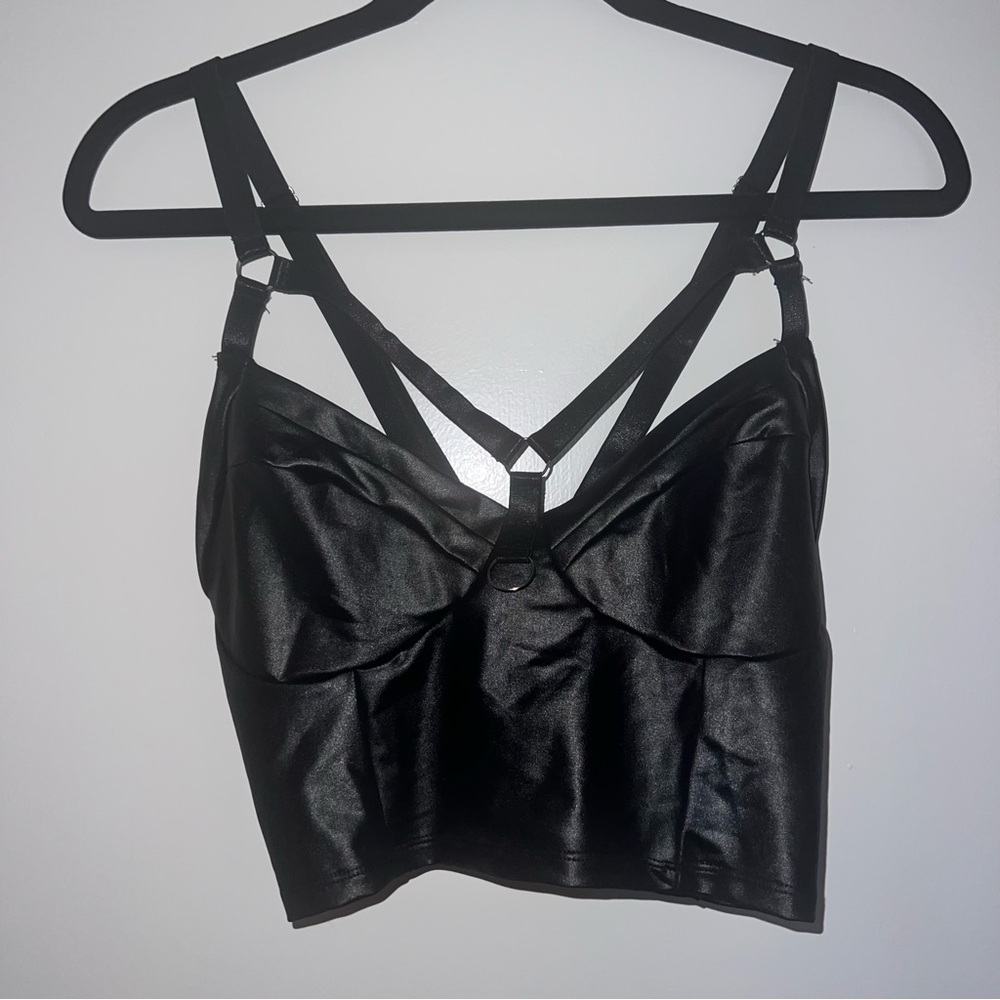 Black Faux Leather Crop Top (1XL)